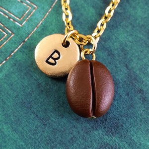 Coffee Bean Necklace VERY SMALL Gold Necklace, Personalized Necklace, Engraved Necklace, Coffee Necklace, Monogram Necklace, Gold Necklace