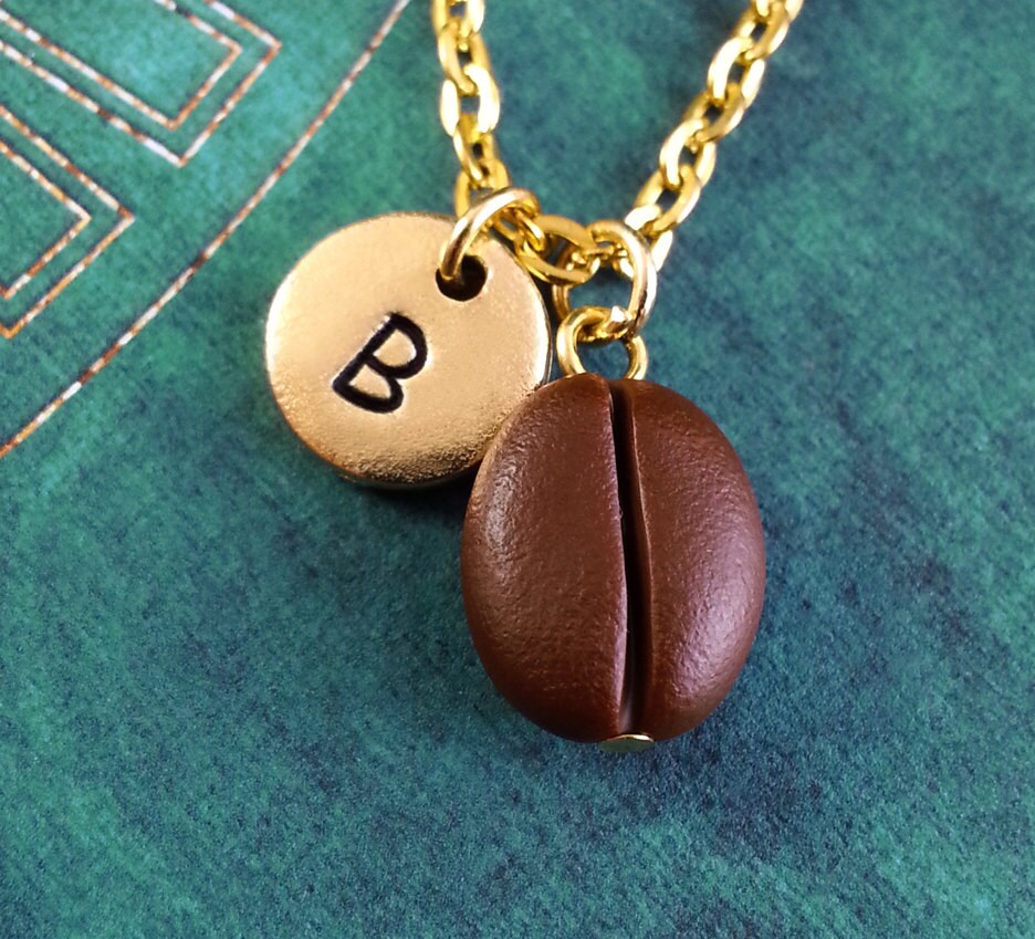 Coffee Bean Necklace VERY SMALL Gold Necklace Personalized Etsy