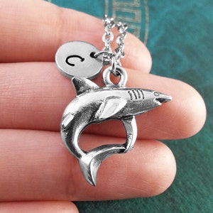 Shark Necklace, Personalized Necklace, Shark Pendant, Custom Necklace, Silver Necklace, Monogram Necklace, Shark Charm Necklace image 2