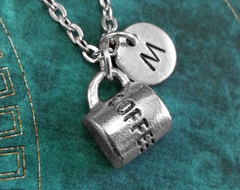 Kaffee Halskette, erste Halskette personalisierte Halskette, Halskette mit Gravur, benutzerdefinierte Halskette, Kaffeetasse Charm Halskette Monogramm Kaffee Geschenk