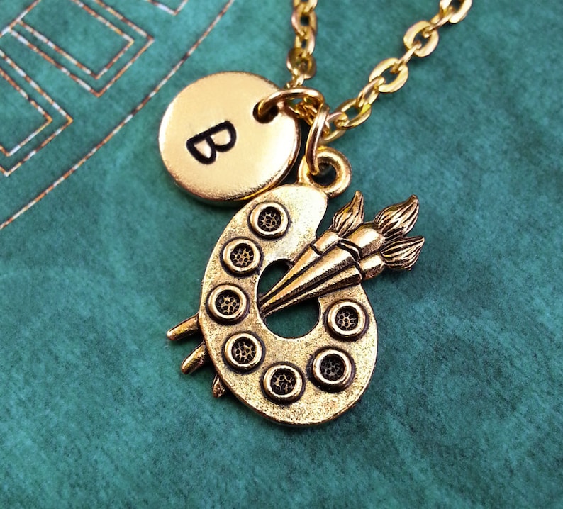 Paint Palette Necklace Gold Painters Palette Charm Etsy