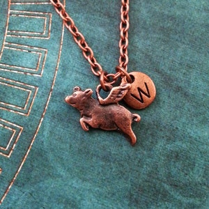 Flying Pig Necklace SMALL Copper Pig Charm Necklace Personalized Jewelry When Pigs Fly Good Luck Gift Pig with Wings Necklace Pig Pendant