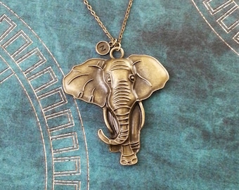 Elephant Necklace LARGE Bronze Elephant Jewelry Elephant Pendant Necklace Brass Elephant Charm Necklace Animal Necklace Elephant Gift Safari