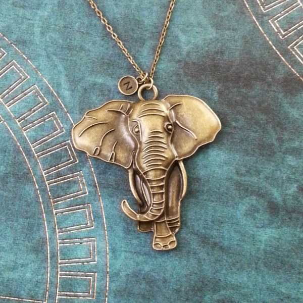 Elephant Necklace LARGE Bronze Elephant Jewelry Elephant Pendant Necklace Brass Elephant Charm Necklace Animal Necklace Elephant Gift Safari