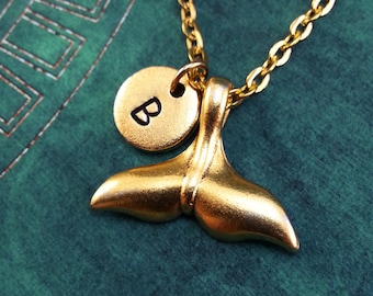 Whale Tail Necklace, Gold Whale Charm, Personalized Necklace Pendant Necklace Animal Necklace Engraved Necklace Gold Fish Charm Necklace
