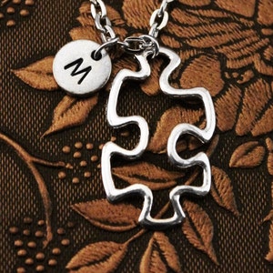 Puzzle Necklace, Initial Necklace, Puzzle Piece Necklace, Puzzle Pendant Necklace Autism Awareness Necklace Monogram Necklace Charm Necklace
