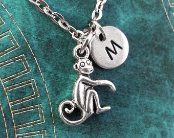 Monkey Necklace, Initial Necklace, Monkey Pendant Necklace, Statement Necklace, Monogram Necklace Monkey Charm Necklace Personalized