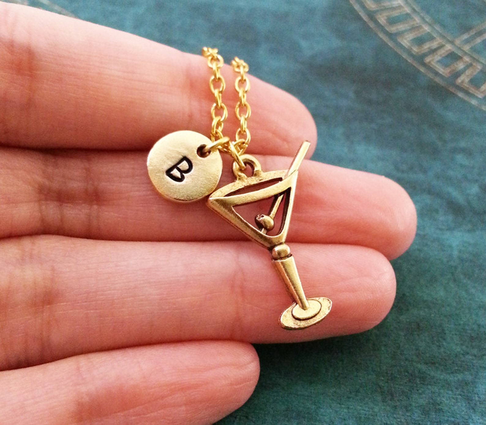 Martini Necklace SMALL Gold Martini and Olive Jewelry Alcohol Etsy