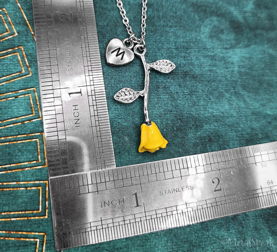 Yellow Rose Necklace Charm Necklace Rose Jewelry Rose Pendant - Etsy