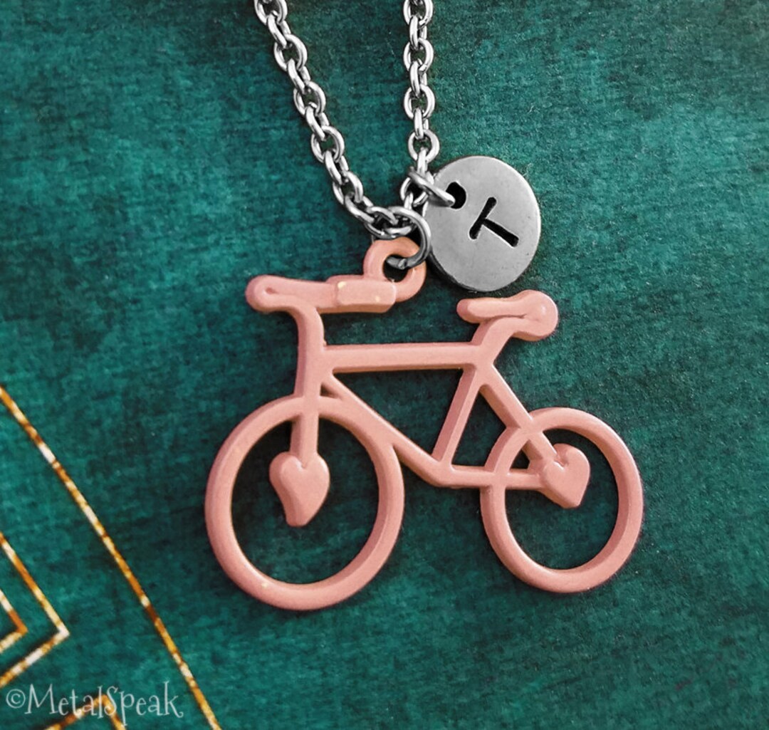 Bike Necklace Peach Bike Charm Necklace Bike Jewelry Bike Pendant
