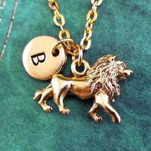 Lion Necklace SMALL Gold Lion Pendant Necklace Lion Gift Lion Jewelry Personalized Jewelry Lion Charm Necklace Personalized Initial Necklace