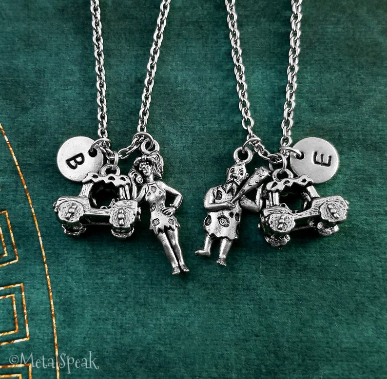 Cavewoman Necklace SET of 2 Charm Necklaces Cave Woman Necklace Caveman Necklace Couples Jewelry Couples Necklace Wife Necklace Car Pendant