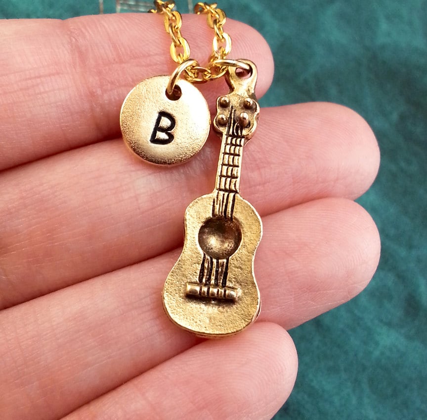 Guitar Necklace Gold Acoustic Guitar Personalized Necklace Etsy