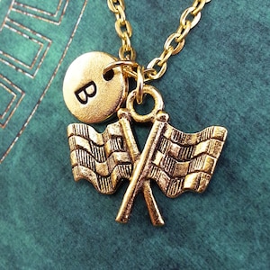 Race Flags Necklace Gold Race Car Flags Charm Personalized Necklace Pendant Racing Necklace Engraved Necklace Keychain Race Driver Necklace