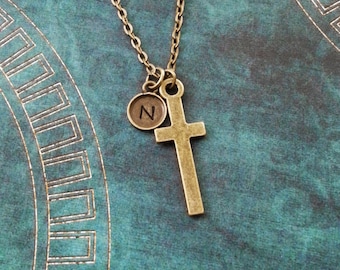 Cross Necklace SMALL Bronze Cross Charm Necklace Cross Jewelry Christian Jewelry Easter Jewelry Christian Necklace Cross Pendant Necklace