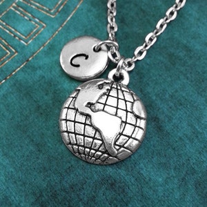 Globe Necklace Silver World Necklace Travel Necklace Earth Necklace Personalized Jewelry Pendant Necklace Long Distance Relationship Gift