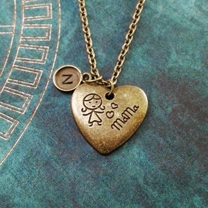 Mama Necklace Mama Heart Necklace Gift for Mom Necklace Mom Jewelry Mother Jewelry Mother&#39;s Day Necklace Bronze Necklace Child Necklace