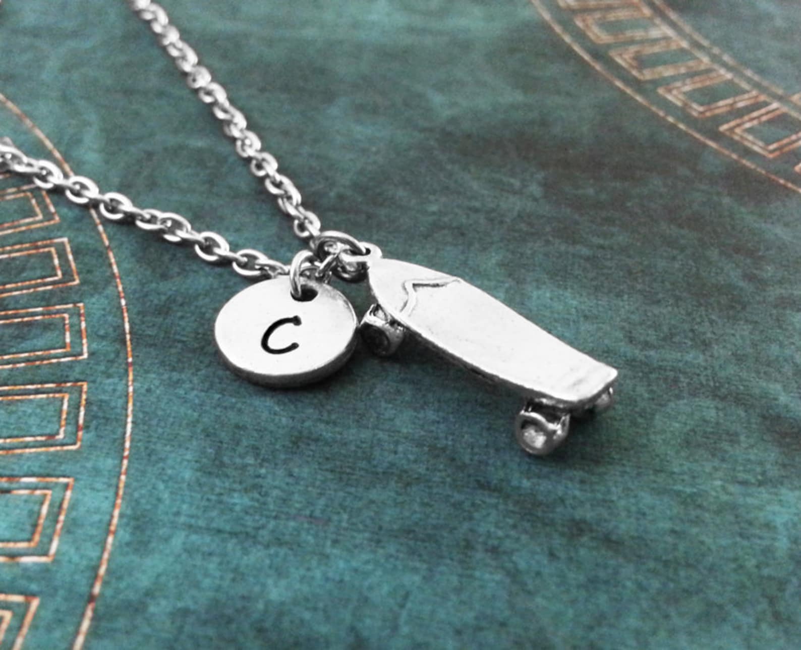 Skateboard Necklace Silver Skater Necklace Skateboard Jewelry Etsy