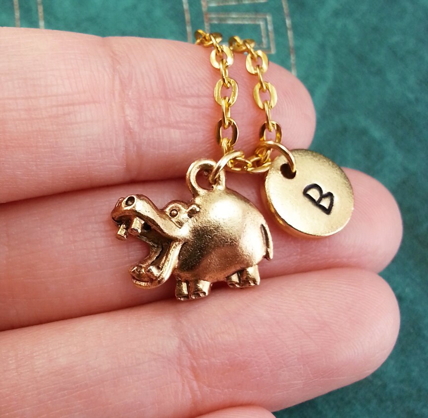 Hippo Necklace Hippopotamus Necklace Custom Necklace Personalized Jewelry Pendant Necklace Engraved Necklace Charm Necklace Hippo Jewelry