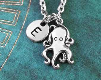 Octopus Necklace SMALL Personalized Necklace Octopus Pendant, Custom Gift, Monogram Necklace, Octopus Charm, Octopus Jewelry, Octopus Gift