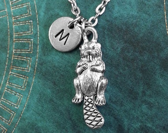 Beaver Necklace, Personalized Necklace, Beaver Pendant, Custom Necklace, Monogram Necklace, Beaver Charm Necklace