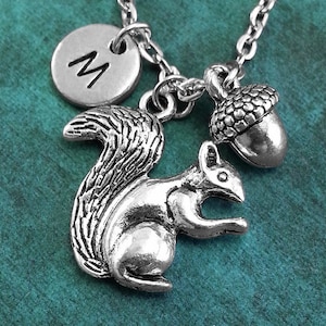 Squirrel Necklace, Personalized Necklace, Squirrel Pendant, Custom Necklace, Acorn Necklace, Monogram Necklace Squirrel Charm Necklace