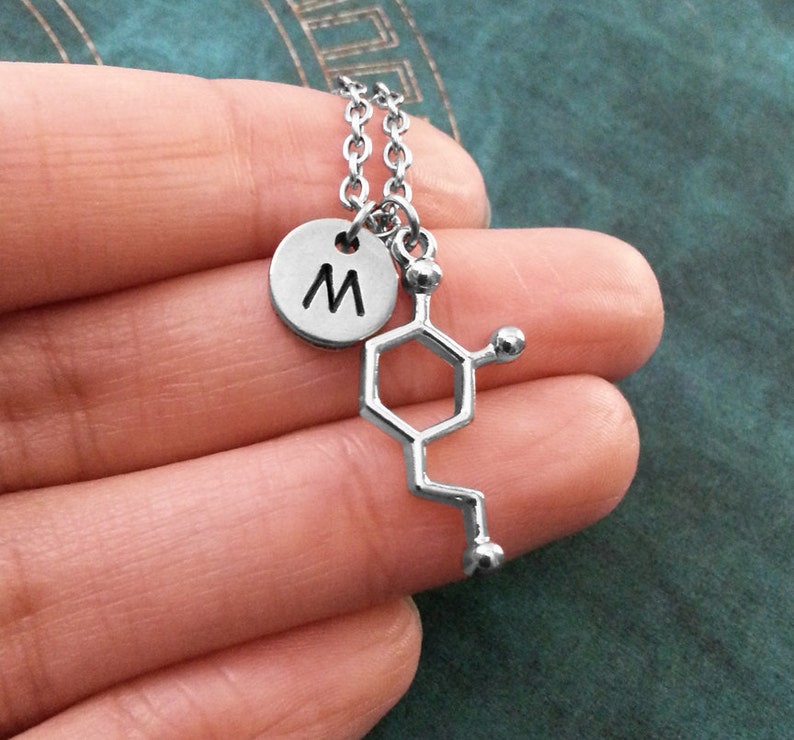Dopamine Necklace Dopamine Jewelry Chemistry Jewelry Chemist Necklace Happiness Necklace Depression Gift Biochemistry Molecule Chemical image 2