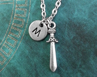 Sword Necklace, Personalized Necklace, Sword Pendant, Custom Necklace, Fantasy Jewelry, Monogram Necklace, Silver Sword Charm Necklace