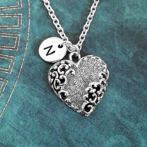 Heart Necklace Silver Heart Charm Necklace Personalized Jewelry Filigree Heart Jewelry Valentine&#39;s Day Necklace Ornamental Heart Pendant