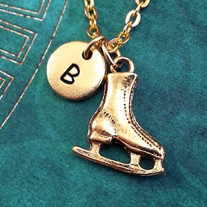 Ice Skate Necklace, Gold Skate Charm, Personalized Necklace, Figure Skating Necklace Winter Necklace Engraved Necklace Gold Sport Keychain
