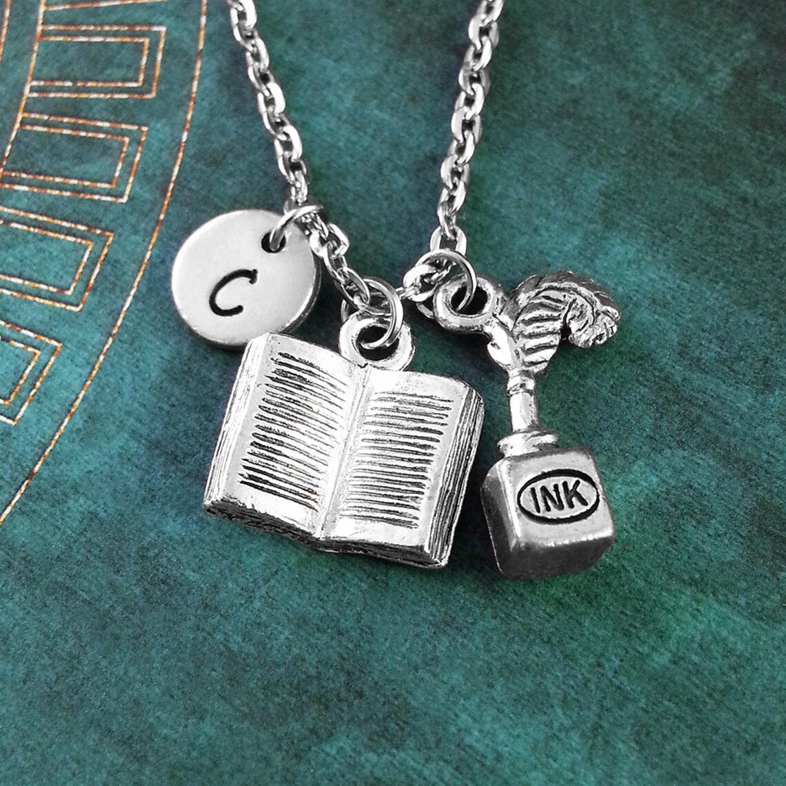 Inkwell Necklace Quill Necklace Book Necklace Personalized Etsy