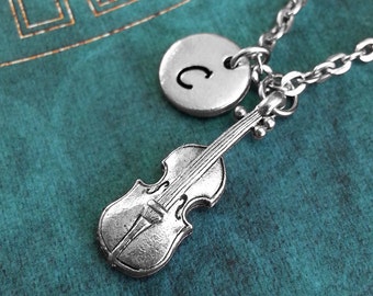 Violin Necklace, Personalized Necklace, Violin Pendant, Violinist Gift, Monogram Necklace, Classical Music Lover Gift, Violin Charm Necklace