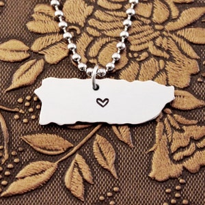 Puerto Rico Necklace Puerto Rico Keychain Personalized Jewelry Hand Stamped Necklace Long Distance Relationship Island Necklace Map Necklace