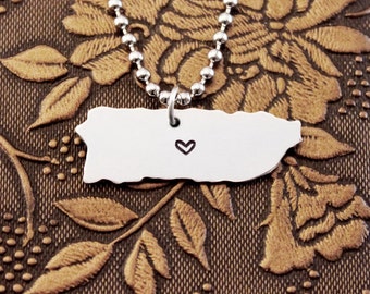 Puerto Rico Necklace Puerto Rico Keychain Personalized Jewelry Hand Stamped Necklace Long Distance Relationship Island Necklace Map Necklace