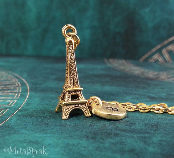 Eiffel Tower Diamante Stud Mini Pendant Gold-Toned Necklace