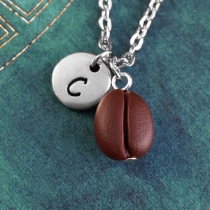 Coffee Bean Necklace VERY SMALL Personalized Necklace Coffee Bean Pendant Custom Necklace Coffee Gift Monogram Necklace Silver Coffee Charm