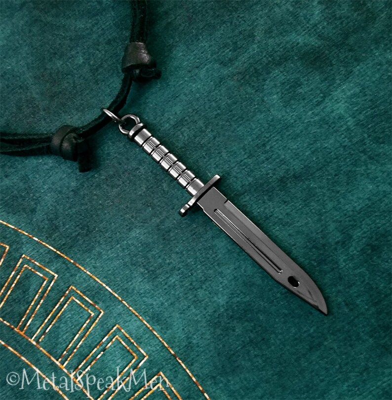 Knife Necklace Gunmetal Dagger Necklace Combat Knife Charm Etsy