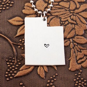Utah Necklace, Utah Keychain Personalized Jewelry, Hand Stamped Necklace, Long Distance Relationship State Necklace Map Necklace Heart State