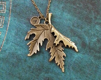 Leaf Necklace LARGE Maple Leaf Jewelry Bronze Leaf Charm Necklace Brass Leaf Pendant Necklace Autumn Jewelry Personalized Jewelry Monogram