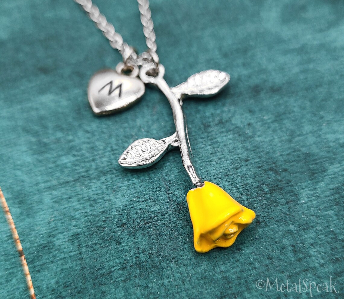 Yellow Rose Necklace Charm Necklace Rose Jewelry Rose Pendant - Etsy