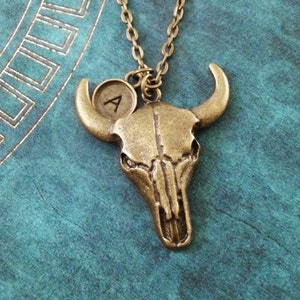 Bull Skull Necklace Bronze Steer Skull Jewelry Brass Longhorn Necklace Cow Skull Charm Necklace Southwestern Jewelry Southern Gothic Jewelry