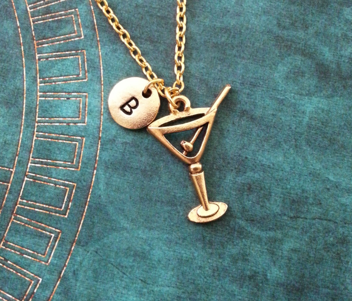 Martini Necklace SMALL Gold Martini and Olive Jewelry Alcohol Etsy
