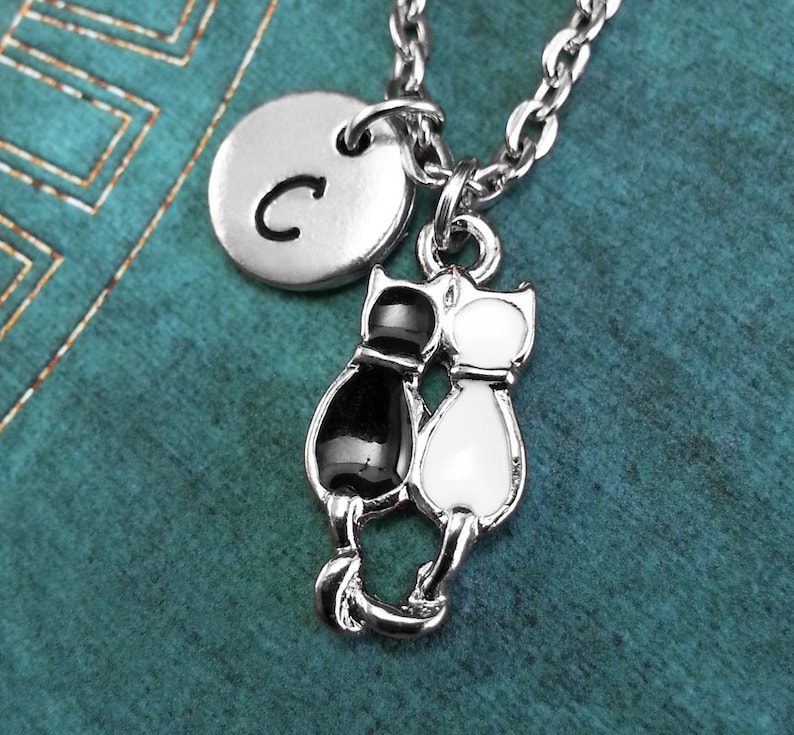 Cat Necklace Personalized Necklace Two Cats Pendant Custom Etsy