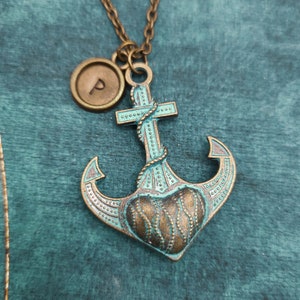 Anchor Necklace Anchor Heart Pendant Patina Anchor Charm Necklace Boat Necklace Ship Anchor Jewelry Personalized Necklace Long Distance Gift
