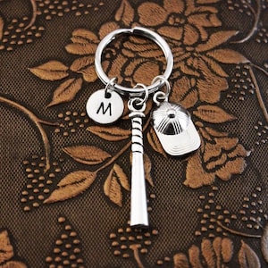 Baseball Necklace Initial Keychain Personalized Keychain Engraved Baseball Hat Custom Necklace Baseball Bat Charm Necklace Hand Stamped
