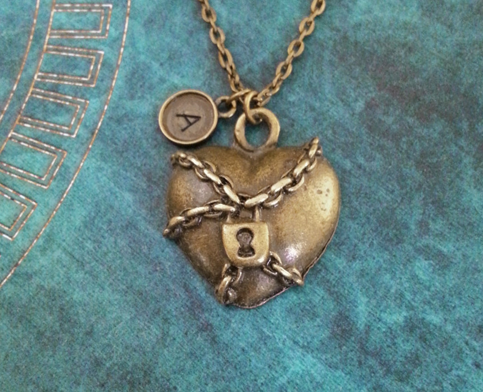Heart Necklace Bronze Heart Jewelry Chained Heart Charm Etsy