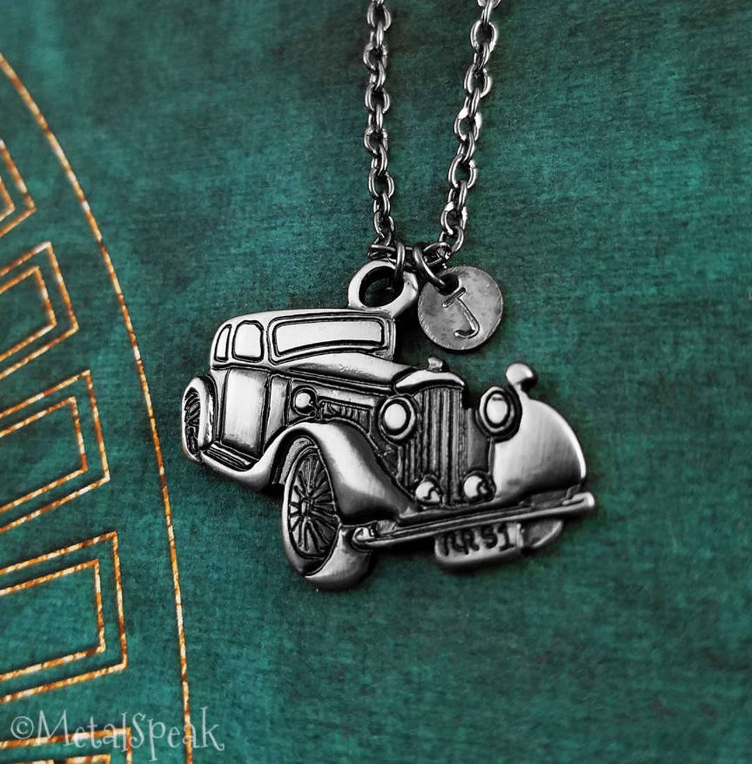 Vintage Car Necklace Black Car Charm Necklace Gunmetal Jewelry