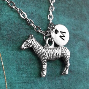 Zebra Necklace, Personalized Necklace, Zebra Pendant, Custom Necklace, Animal Necklace, Monogram Necklace, Zebra Charm Necklace, Zoo Gift