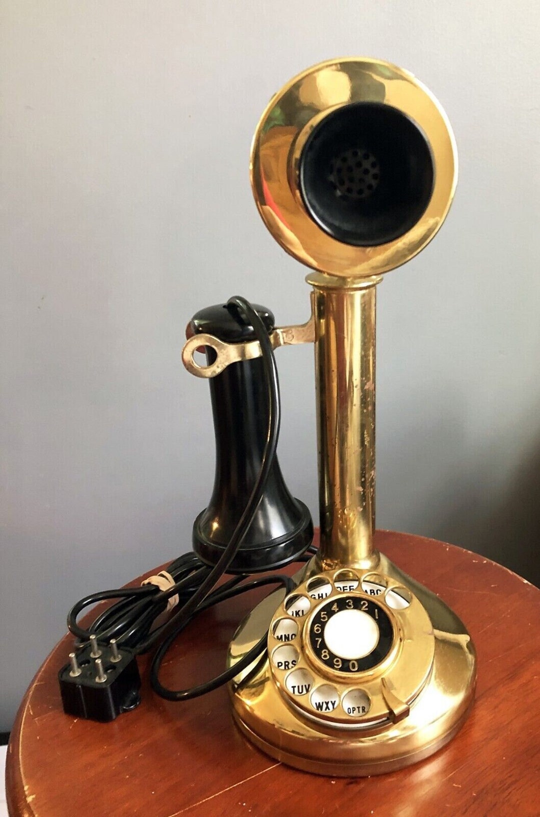 Antique Gold Candlestick Rotary Phone Telephone Dial Black Retro Made