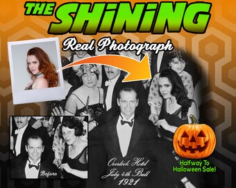 Benutzerdefinierte Real Ending Gruppenfoto von The Shining. Hohe Auflösung. Stephen King, Stanley Kubrick, Jack Nicholson, Overlook- Hotel